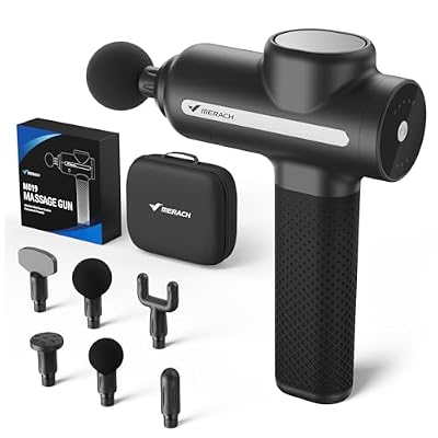 MERACH Pro-Grade Massage Gun, Quiet Massage Gun Deep Tissues, 12MM Percussion Massager Tools for Muscles Shoulders Legs Body Pain Relief, Handheld Massager with 6 Heads & 5 Speeds, Gift for Him