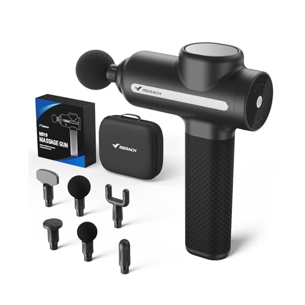 MERACH Massage Gun Deep Tissues Quiet Brushless Motor 6 Heads & 5 Speeds