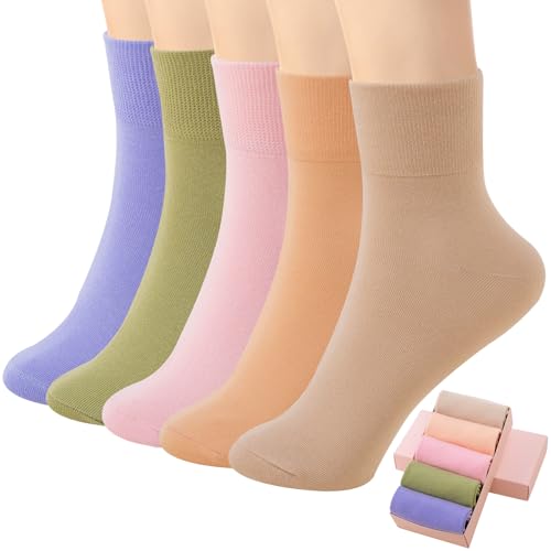 Image of HUGSWEET Thin Soft Cotton Crew Socks for Women Ankle above Bootie Socks Gifts for Women 5-10 Pairs