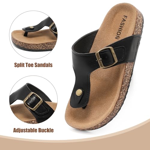Leather Thong Cork Sandals for Men & Women, Water-Resistant Flip Flops with Cork Footbed & Memory Foam, Comfortable Summer Slides2