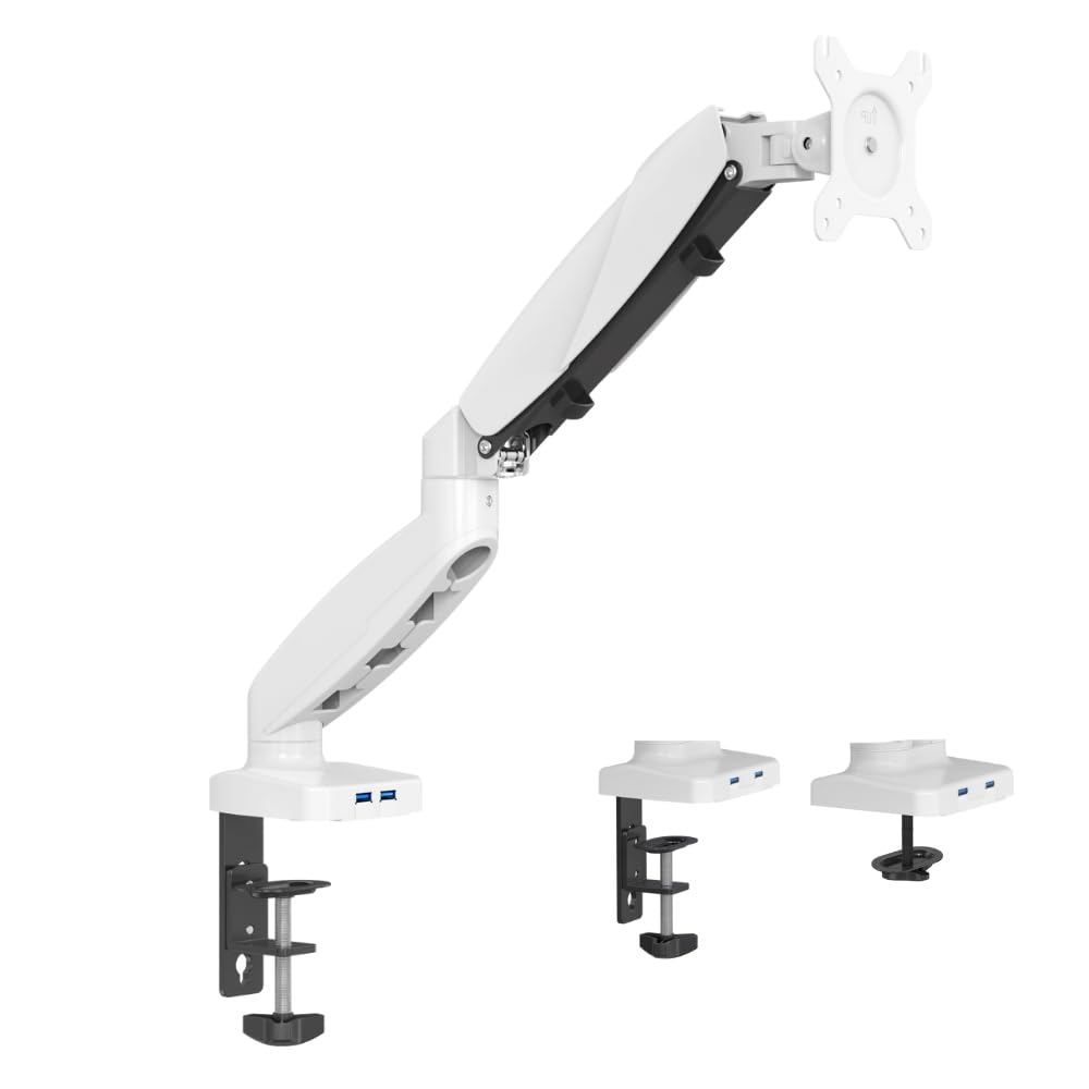 UNIQ MOUNTS Heavy Duty Premium 13''-32'' Gas Spring Assisted Single Arm Monitor Arm, Heavy Duty Desk Stand with 180° Swivel, 360° Rotation,+90°-85° Tilt VESA 75x75/100x100, 9kg Weight Capacity (White)-image-21