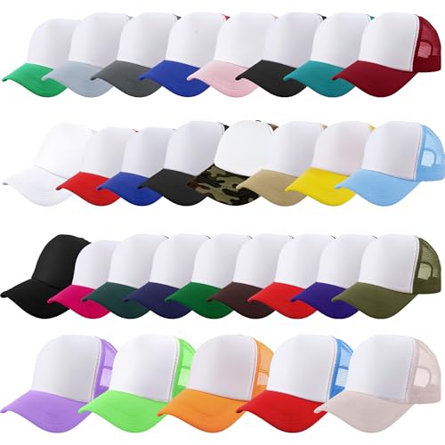 Image of 30 Pack Adult Sublimation Trucker Caps Bulk DIY Printing Baseball Hat Mesh Trucker Hat for Men Women Summer