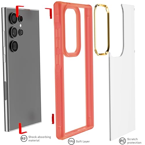 Image of Ghostek Covert Clear Samsung Galaxy S24 Ultra Case with Military Grade Shockproof Protection, Non-Slip Grip, Protective Silicone Phone Cover Designed for 2024 Galaxy S24 Ultra (6.8 inch) (Pink)