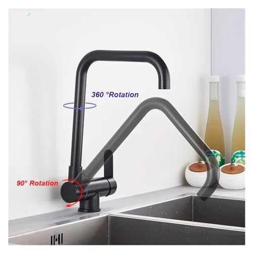 Robinet d'évier de cuisine à trou unique noir mat orientable 360 - 5