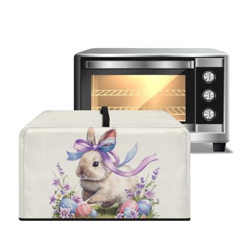 Image of Microwave Oven Cover Easter Decor Kitchen Appliance Protector Air Fryer Toaster Oven Cover Kitchen Baking Accessories, L, Rabbit Easter Eggs Flower Cream White
