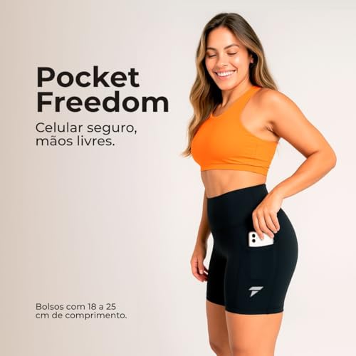 Short Academia Feminino Fitness com Bolso de Compressão Bermuda Feminino Corrida (BR, Alfa, M, Regul