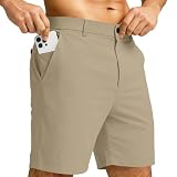 Men's Golf Shorts 7 Inch Inseam Summer Outdoor Quick Dry Dress Shorts Lounge Comfy Trendy Fashion Travel Business Office Work Trousers with Pockets Casual Soft Baggy Wide Leg Trousers Women Khaki L