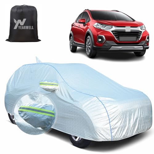Image of Car Body Cover for Honda WRV, 100% Waterproof, Heat-Resistant with Mirror & Antenna Pockets, Soft Cotton Lining, Triple Stitched, Piping & Reflector (Reflective Silver)