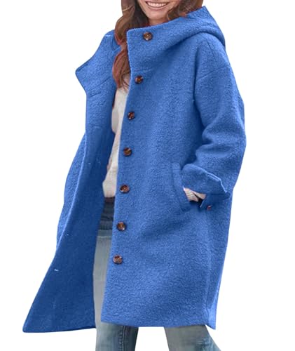 SOMTHRON Women's Casual Hooded Trench Coat Single Breasted Long Sleeve Dressy Overcoat Winter Warm Pea Coat2