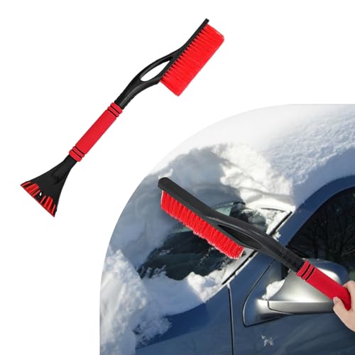 24 Inch Car Snow Scraper and Brush, Detachable Scratch Free Ice Scraper with Ergonomic Foam Grip, Universal Winter Snow Removal Tool for Car Windshield Window (Red)