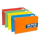 50 Legal Hanging File Folders, 50 Reinforced Hang Folders, Designed for Home and Office Color Coded File Organization, Legal Size, Assorted Colors, 50 Pack