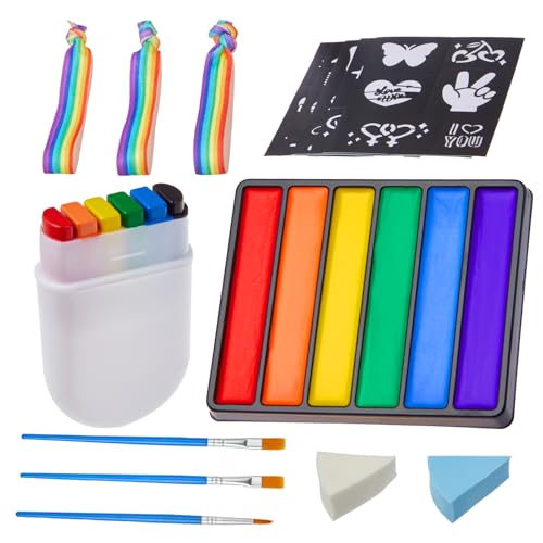 Creamify Pride Face Paint Kit - 6 Color Rainbow Face Body Paint with Pride Makeup Stick, Stencil Stickers, and Pride Bracelet - Perfect for Gay Pride Parade, Pride Month Celebrations and Party