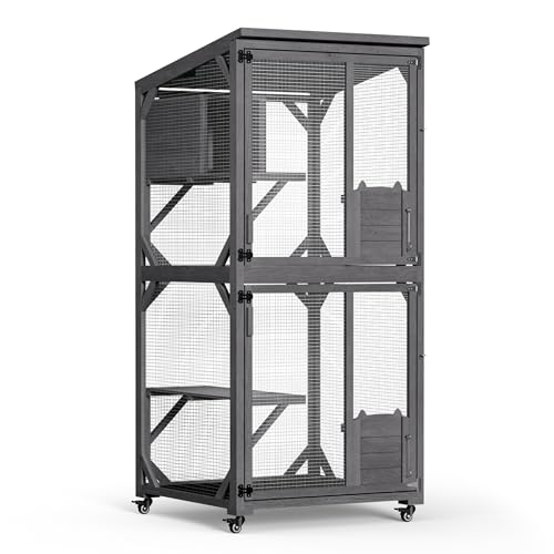 Wiltec Recinto para Gatos 74 x 78 x 180 cm con Ruedas, Niveles múltiples, Doble Puerta y Estructura Resistente para Interiores y Exteriores