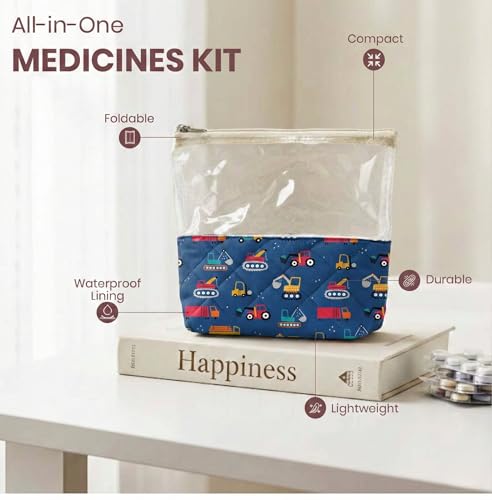 Image of Medicine Kit | Multipurpose All-in-One Compact, Foldable, Durable, Lightweight, Waterproof, Bag | Travel Friendly Pouch | Ideal for Stationary, Diaper, Medicines (Transport Print)