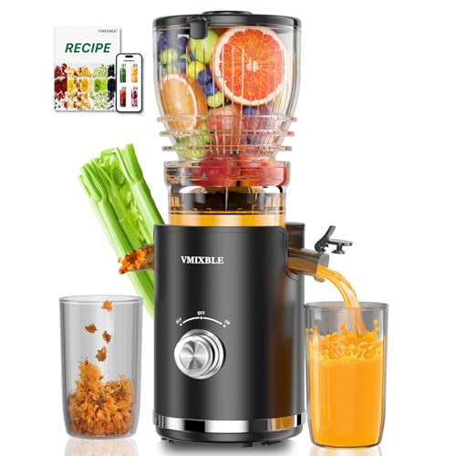 Juicer Machines, Cold Press Juicer with 5.8″ Wide Feed Chute, 300W Slow Masticating Juicer for Whole Fruits & Vegetables, High Juice Yield, Easy to Clean, BPA Free Juice Extractor Machine