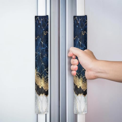 Image of Pardick Marble Refrigerator Door Handle Covers Set of 2 Marble Blue Gold Washable Fridge Dishwasher Mocrowave Oven Door Decor Protector Handle Cover Kitchen Appliance Decorative