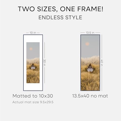 Image of Homeforia 13.5x40 Picture Frame Navy Blue, High End Metal 13.5x40 Panoramic Poster Frames with Mat 10x30 Photo, 13.5 x 40 Frame Matted to 10 x 30 Art, 40x13.5 Frame, Tempered Glass, Wall Kit, Set of 1