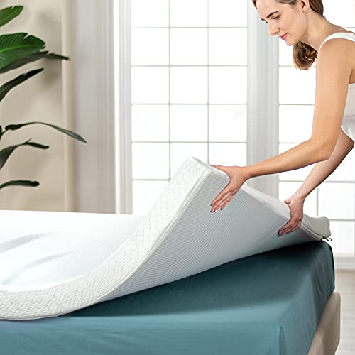 Image of ZINUS 2 Inch Ultra Cooling Gel Memory Foam Mattress Topper with Cooling Cover, CertiPUR-US Certified, Queen, White