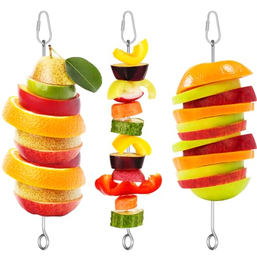 3 Pcs Bird Cage Food Holder Parrot,Stainless Steel Parrot Fruit Vegetable Stick Holders,Bird Food Treats Skewer,Birds Cage Feeder Foraging Toy Hanging Rodent Toy for Parakeet Budgie Macaw