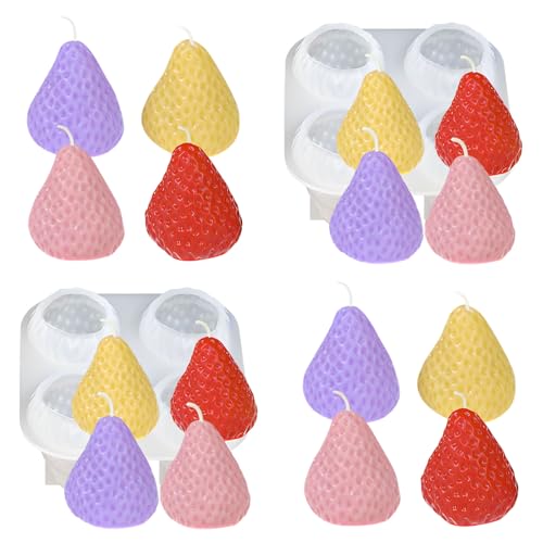 2 Pieces 4 Cavity Strawberry Silicone Mold 3D Strawberry Resin Casting Mould for Decoration Fruit Shape Molds for Soap Resin Plaster Crafts Aromatherapy