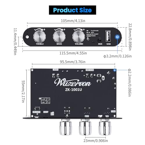 Amplificador de HiFi con Bluetooth 5.3 ZK-1001U Amplificadores de audio mono para estéreo en casa Amplificador de audio estéreo al aire libre 100W Módulo de receptores con entrada TB/USB/AUX, circuito - imagen 7
