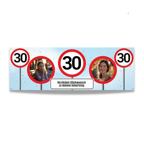 Bannière de panneau de signalisation pour le 18e anniversaire à personnaliser (50 cm x 150 cm) - Bannière d'anniversaire personnalisée pour homme et femme avec images et textes I Drapeau décoratif