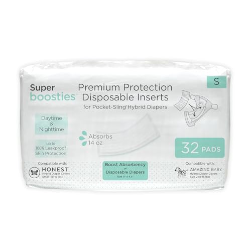Image of Overnight Diaper Leak Stopper, Super Boosties Disposable Inserts, Use with Pampers Sizes 2-6, Honest Hybrid Diaper Cover Sz Small, Amazing Baby Cover Sz 2, Pocket-Sling Compatible, 4.3x11 in, 32 count