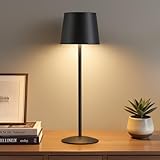 GyroVu Kabellose LED Tischlampe Schwarz, Höhenverstellbar Touch Lampe Dimmbar Stufenlos, Wiederaufladbar Akku Tischleuchte mit USB-C, IP44 Wasserdicht, Für Camping Esstisch Wohnzimmer Nachttisch