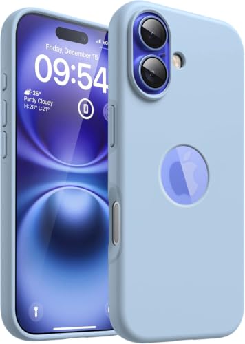 Image of Elzzi Microfiber Logo Cover Compatible for iPhone 16 Case Liquid Silicone Cases Full Body 4 Layer Protective Covers Shockproof Back Cover (Ice Blue)