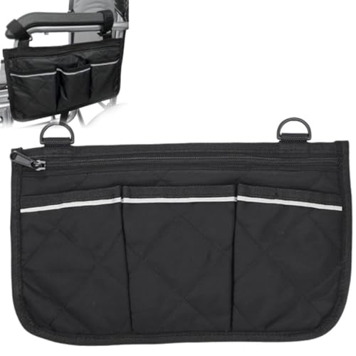 Bolsa lateral para silla de ruedas con bolsillos, impermeable, bolsa universal para reposabrazos de silla de ruedas, para andadores, scooters, color negro
