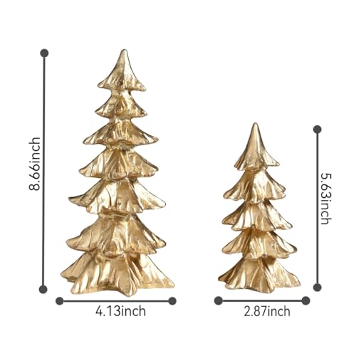 Festglox Gold Christmas Tree Figurines, Small Resin Christmas Tree Home Decor, Tabletop Christmas Tree Set Of 2, Decorative Xmas Trees For Christmas Decorations Indoor Mantle Centerpieces thumb #1