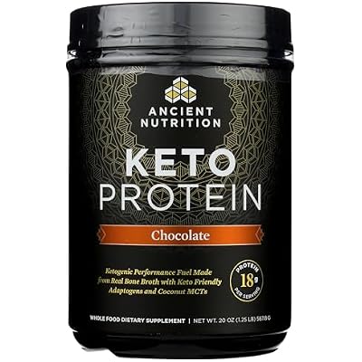 Ancient Nutrition Keto Protein Powder, KetoPROTEIN with Fats from Bone Broth and MCT Oil, Chocolate, 18g Protein 10g Fat Per Serving, Gluten Free, Low Carb, Paleo Friendly, 17 Servings