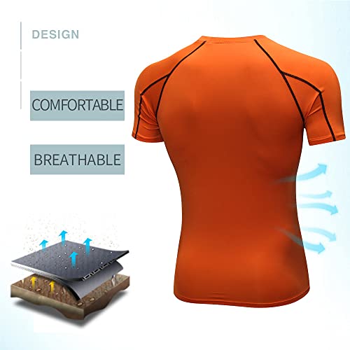 Eargfm Men's Compression Shirt Athletic Short Sleeve Quick Dry Base-Layer Workout Running Sports Active Fitted, 1 Pack #Orange, Medium #TOP7