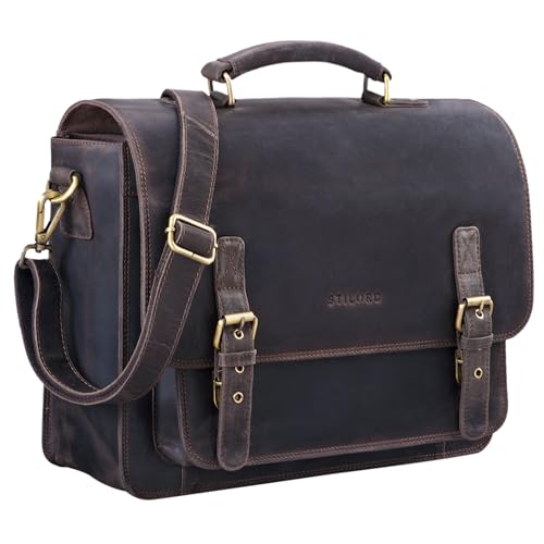 STILORD James Sac de Professeur Cuir Vintage Cartable pour Enseignant Professeur Sac à Bandoulière pour PC Portable A4 en Cuir véritable Couleur:Marron - foncé