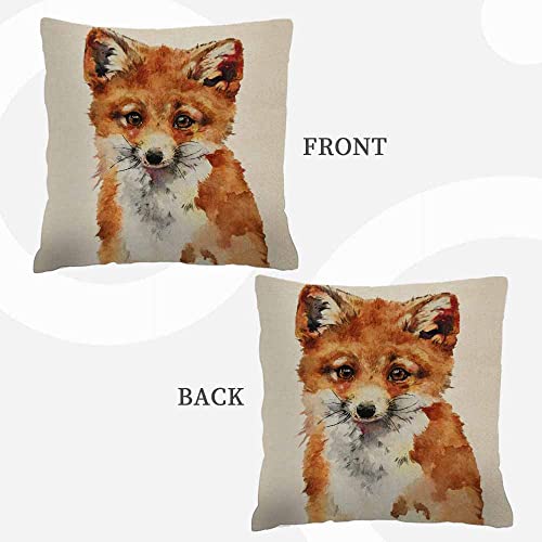 Hysing Bay Fox Throw Pillow Covers 18 X 18 Inch,Watercolour Fox Cute Fox Linen Square Pillow Cases Decorative Cushion Cover For Sofa Bedroom Living Room #TOP3