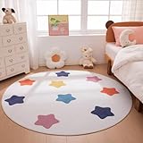Amazon Basics Kids Printed Round Area Rug, Soft, Non-Slip, Machine Washable, 4‘ R, Colorful Stars
