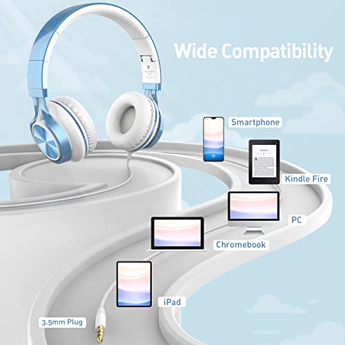 Image of AILIHEN Kids Headphones for School, 3.5mm Wired with Mic for Teens, SkyBlue
