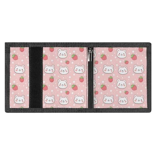 Cute Bear Strawberry Print Wallet for Men, 8 Credit Card Holder Slim Minimalist Front Pocket Small Mens Bifold Wallets3