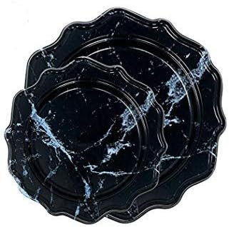 Tiger Chef 96 Pack Round Scalloped Rim Disposable Plastic Plate Set for 48 Guests Includes 48 10-Inch Dinner Plates, 48 8-Inch Salad Plates - BPA-Free