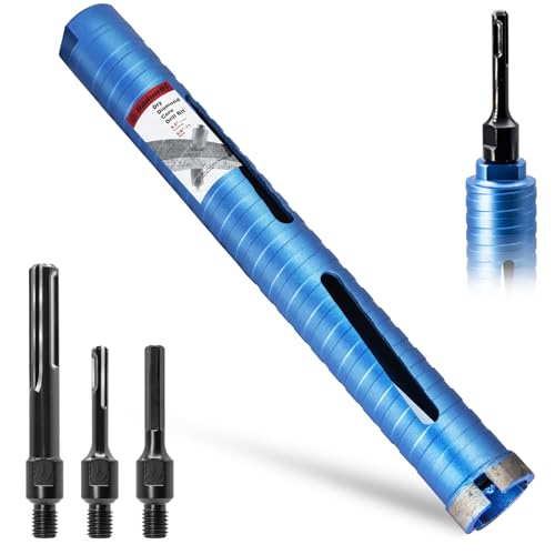 Image of 1 3 /4 inch Dry Core Drill Bit, 5 /8 inch-11 Thread, with 3 Adapters Included: SDS Plus, SDS Max and 1 /2 inch Hex Shank; 9.5 inch Drilling Depth Diamond Concrete Core Bit for Masonry Brick Block Stucco (44)