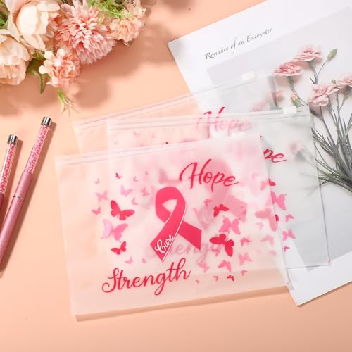 50pcs Breast Awareness Items Makeup Bags, 7.68x6.1in EVA Material Waterproof Pink Ribbon Cosmetic Travel Toiletry Bag for Female Inspirational Gift Woman Make Up Pouch Accessories ﻿3