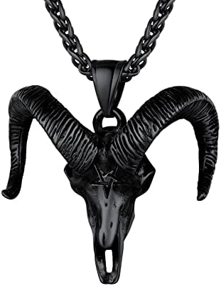 U7 Gothic Stainless Steel Pendant Necklace For Men Boys, Satanic Pentagram Baphomet Pendants, Silver/Black/Gold Plated, Adjustable Chain 22"-24", Halloween Punk Costume Jewellery, Send Gift Box