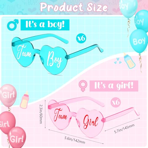 12 Pcs Gender Reveal Glasses Blue Pink Heart Sunglasses Bulk Team Boy or Girl Gender Reveal Party Favors Decor Glasses3