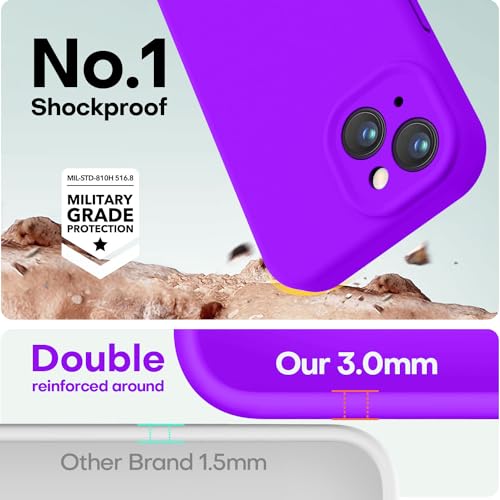 Image of LOVE 3000 Compatible with iPhone 15 Case, [Smooth Silicone Full Coverage Camera] [8ft Drop Protection], Soft Microfiber Lining Full Body Protective Case for iPhone 15 6.1 inch - Neon Purple