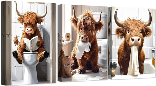3 Pack Cute Cow Bathroom Diamond Art Kits - DIY 5D Farm Animal Diamond Painting Kits for Beginners, DIY Full Drill Diamonds Painting Kits Pictures with Diamond Gem Art Home Wall Decor 12'' x16''