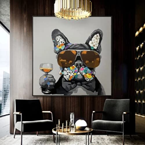 Peinture toile chien gris fonce 80x80cm poster abstrait creatif mignon pour decoration murale