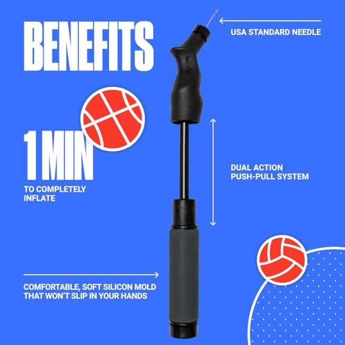 Image of SPORTBIT Ball Pump for Sports Balls - Push & Pull Inflating System - Hand Pump for All Exercise Balls - Volleyball Pump, Basketball Inflator, Football & Soccer Ball Air Pump - Goes with 5 Needles Set