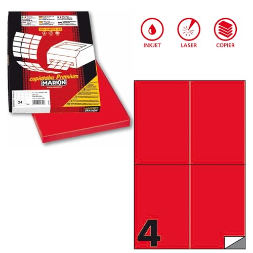 Etiquetas de color rojo neón Markin A4 para impresión de envíos y cajas, 105x148mm