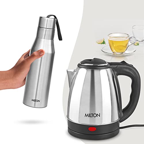 Image of Milton Go Electro Stainless Steel Electric Kettle 1500 + Super 750 Thermosteel Bottle, Super Fast Boiling with 3X Protection Kettle-Overheat, Dry Boil Protection, Leak Proof, Vacuum Insulated, Silver