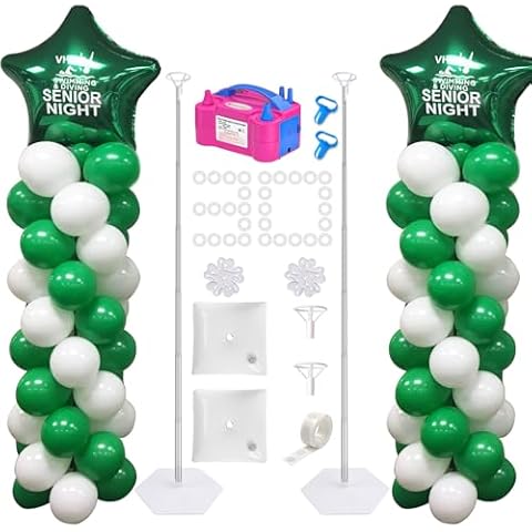 IDAODAN 2 Set Balloon Column Kit and Balloon Pump Electric, Balloon Column Stand with Balloon Pump, 65 inch Height Balloon Tower Stand for Wedding Baby Shower Birthday Party Event Decorations Cover